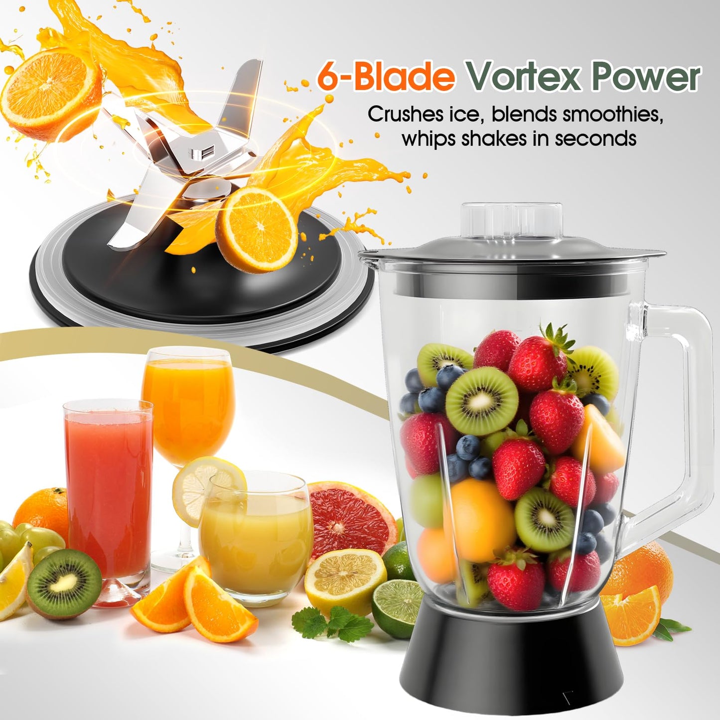Food Processor and Blender Combo, 88 oz Food Chopper for Meat, Vegetable and Dough, 70 oz 600W Glass Jar Blender with 2 Speeds and Pulse for Smoothie, Nutrient Extractions, and More