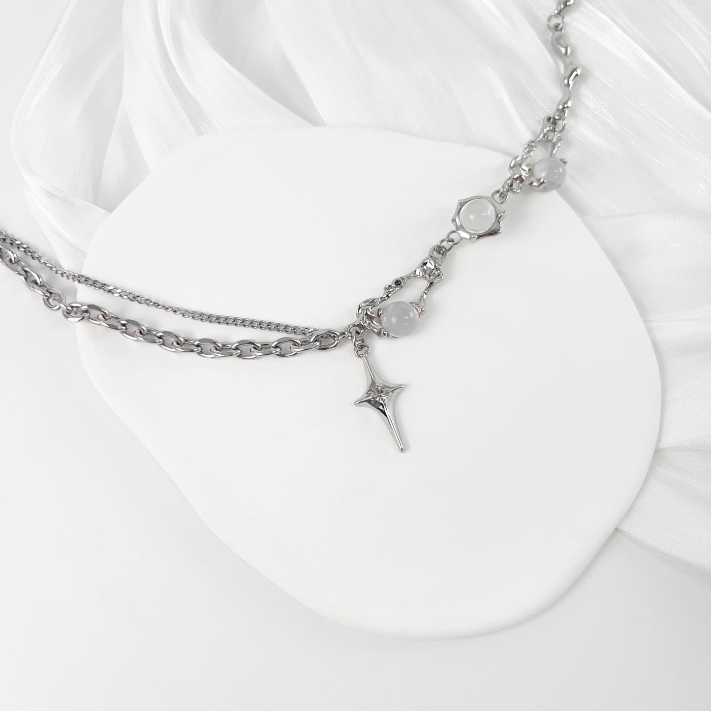 Buyongwant Y2k Irregular Necklace Star Pendant Moonlight Stone Fashion Collar Chain Design Spicy Silver Jewelry Women