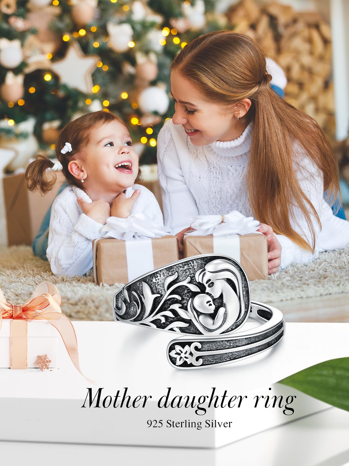 Midari Mother Daughter Rings 925 Sterling Silver Adjustable Mother Spoon Rings for Women Mama Ring Vintage Mother Daughter Jewelry Gift for Mom Daughter