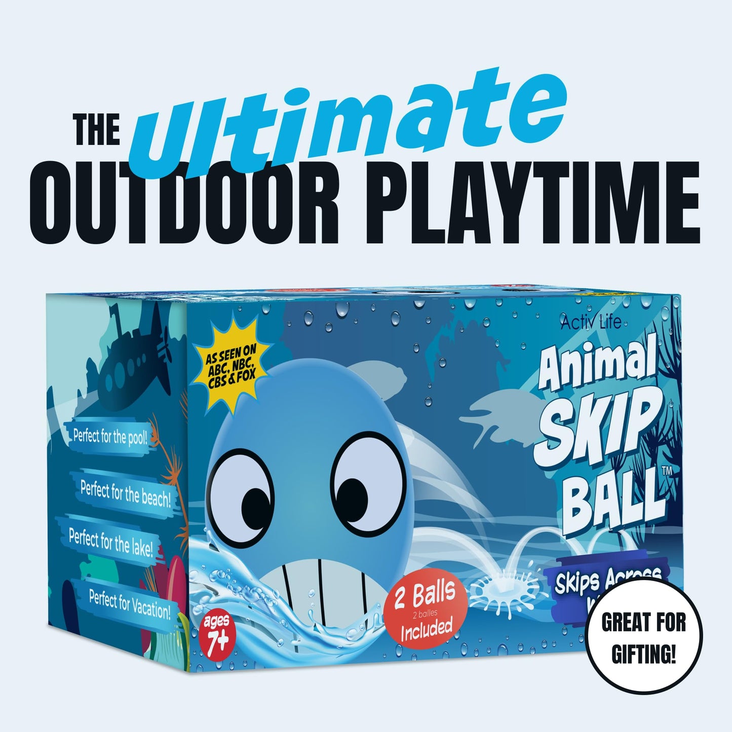 Activ Life 2 Pack Skip Balls, Outdoor Toys for Kids, Summer Beach Games for Girls and Boys Toy, Pool Accessories Essentials Play Stuff Gear (Whale)