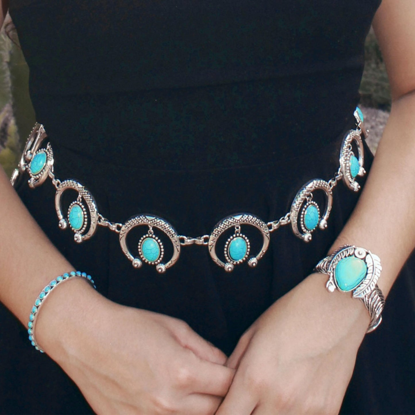 Montana West Rustic Couture Western Turquoise Cuff Bangle Bracelet Bohemian Vintage Elastic for Women Cowgirl RCW-1007TQ, Medium