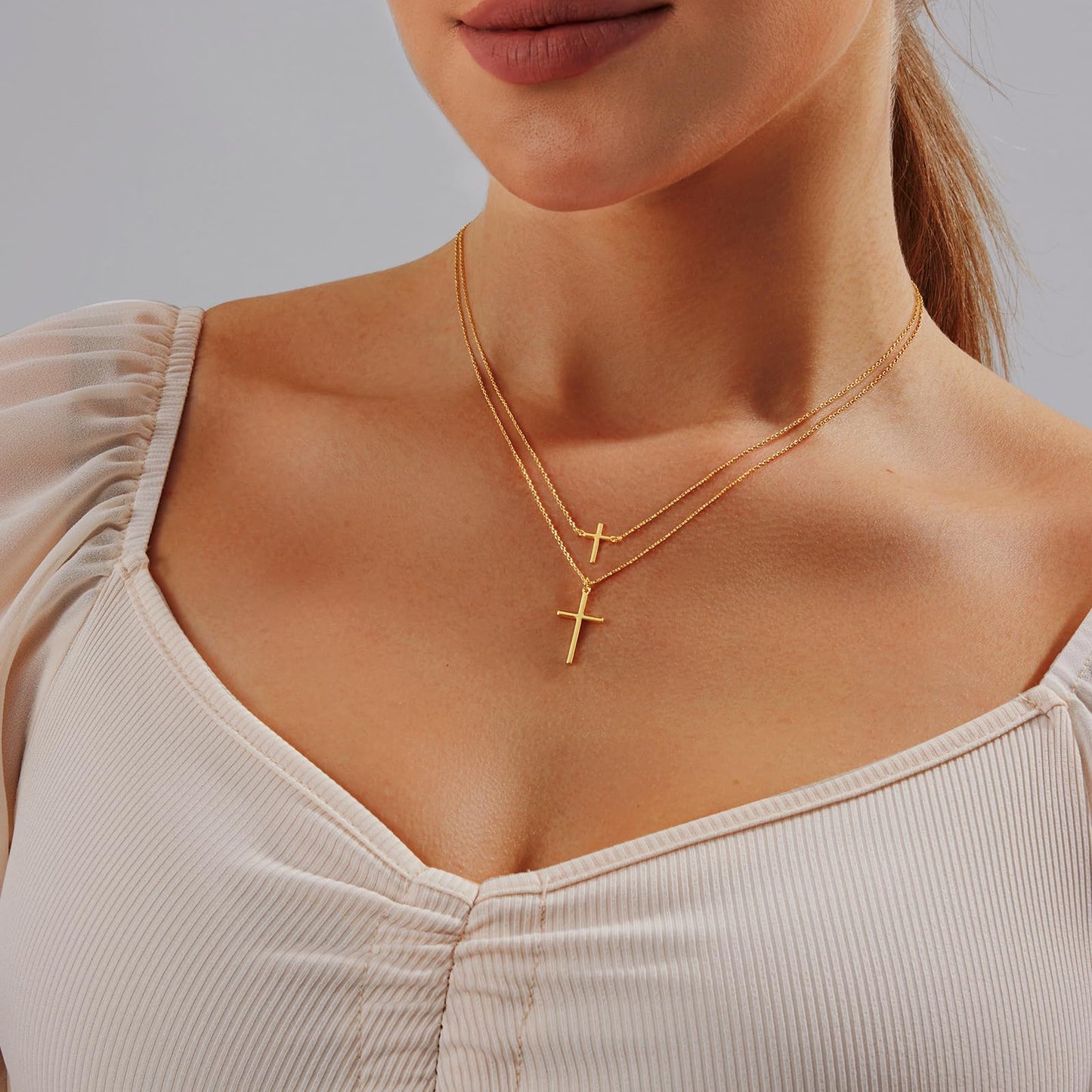 HAXIYA Gold Cross Necklaces for Women Dainty Gold Plated Tiny + Mini Cross Pendant Necklace for Women Non Tarnish Simple Gold Cross Choker Trendy Cute Pendant Chain Faith for Womens Jewelry Gift