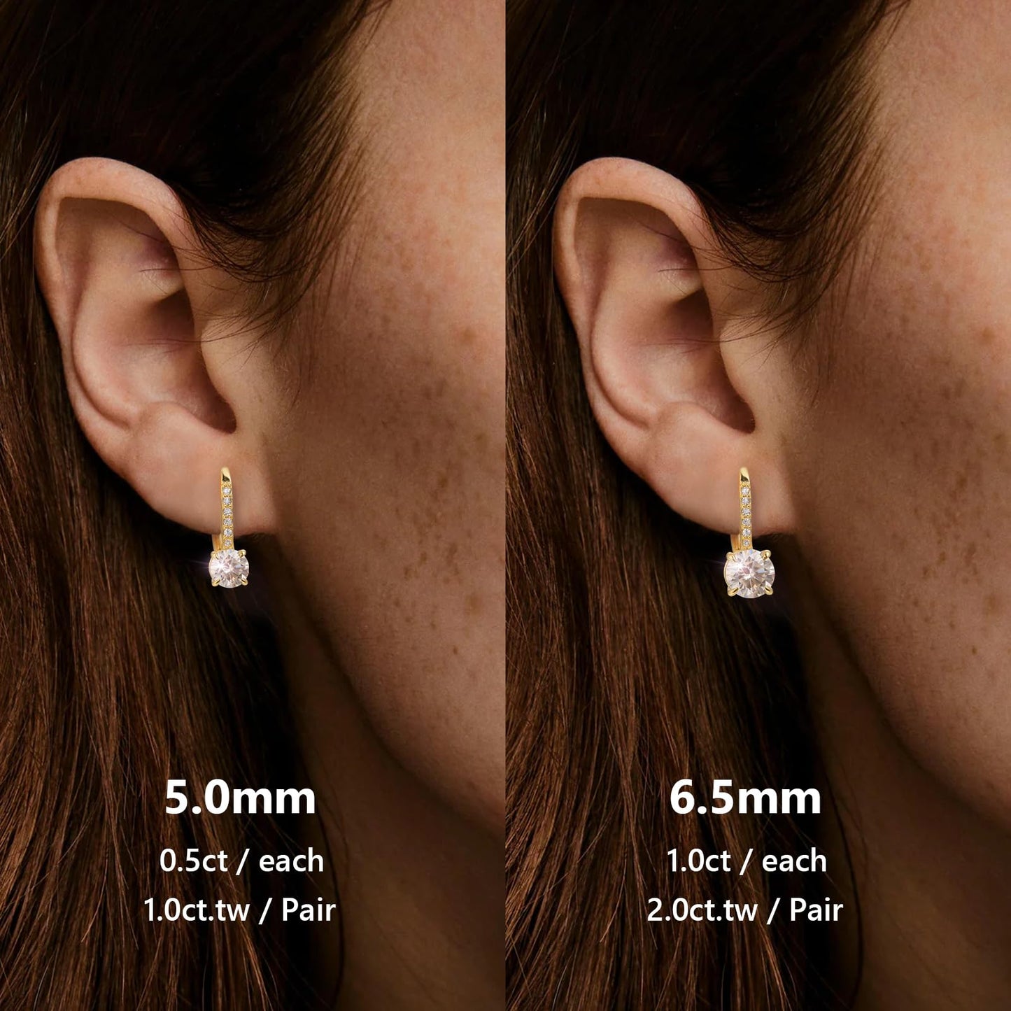 KRKC Moissanite Earrings, 1.0ct-2.0ct D Color Lab Created Diamond Earring, 14k White Gold Plated Sterling Silver Dangle Earrings S925 Leverback Drop Earring for Women Hypoallergenic Jewelry for Gifts