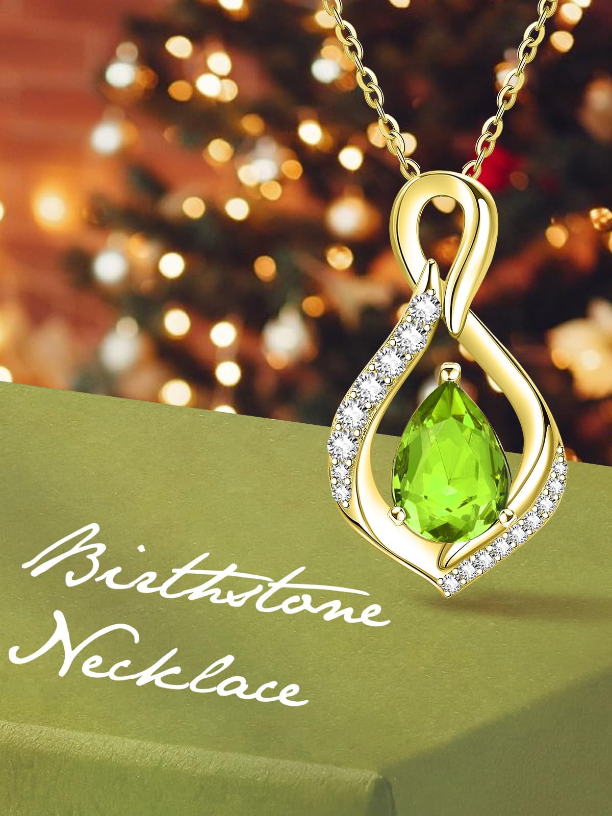 JIYVY32 Peridot Infinity Necklace for Women August Birthstone Necklaces 14k Gold Plating Anniversary Birthday Gifts for Wife Her Mom Girlfriend Birthstone Jewelry Gifts for Women
