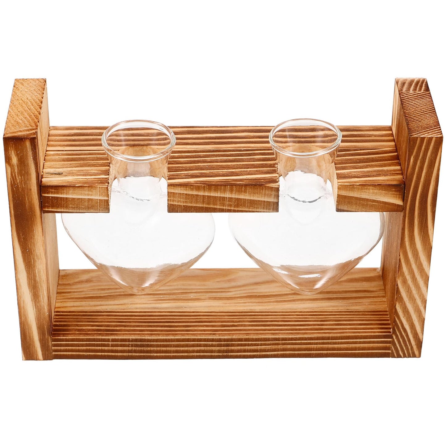 Ipetboom Heart-Shaped Glass Hydroponic Planter Vase with Wooden Stand, Glass Propagation Station for Indoor Plants, Home Décor Terrarium Set
