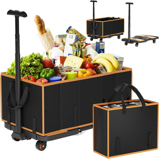Collapsible Foldable Wagon Cart Heavy Duty, 3-in-1 Utility Dolly Wagons Carts with Wheels, Portable Folding Hand Truck with Removable Bag for Groceries, Laundry, Sports, Office