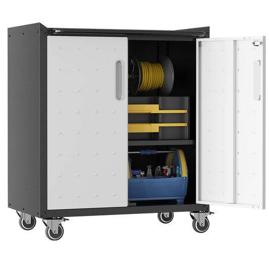 OPTYMIRA Garage Tool Storage Cabinet,Mobile Heavy Duty Metal Tool Chests & Cabinets with Lockable Doors,Black Rolling Tool Cabinets with Wheels,Assembly Required