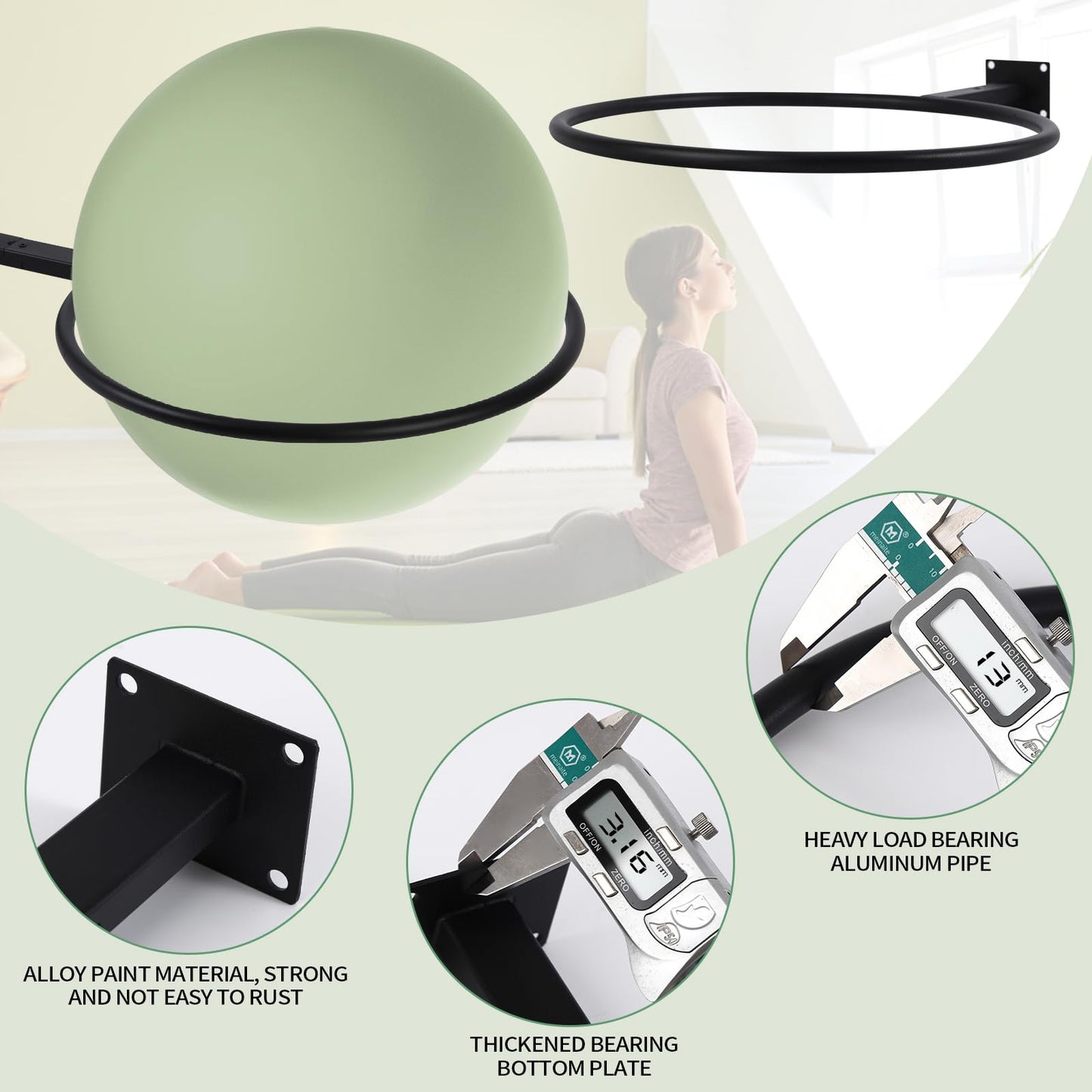 MEIPMQZ Yoga Ball Wall Mount, Exercise Ball Holder Stability Ball Holder for Yoga Balls in Home Gym or Studio(Round -1 Black)
