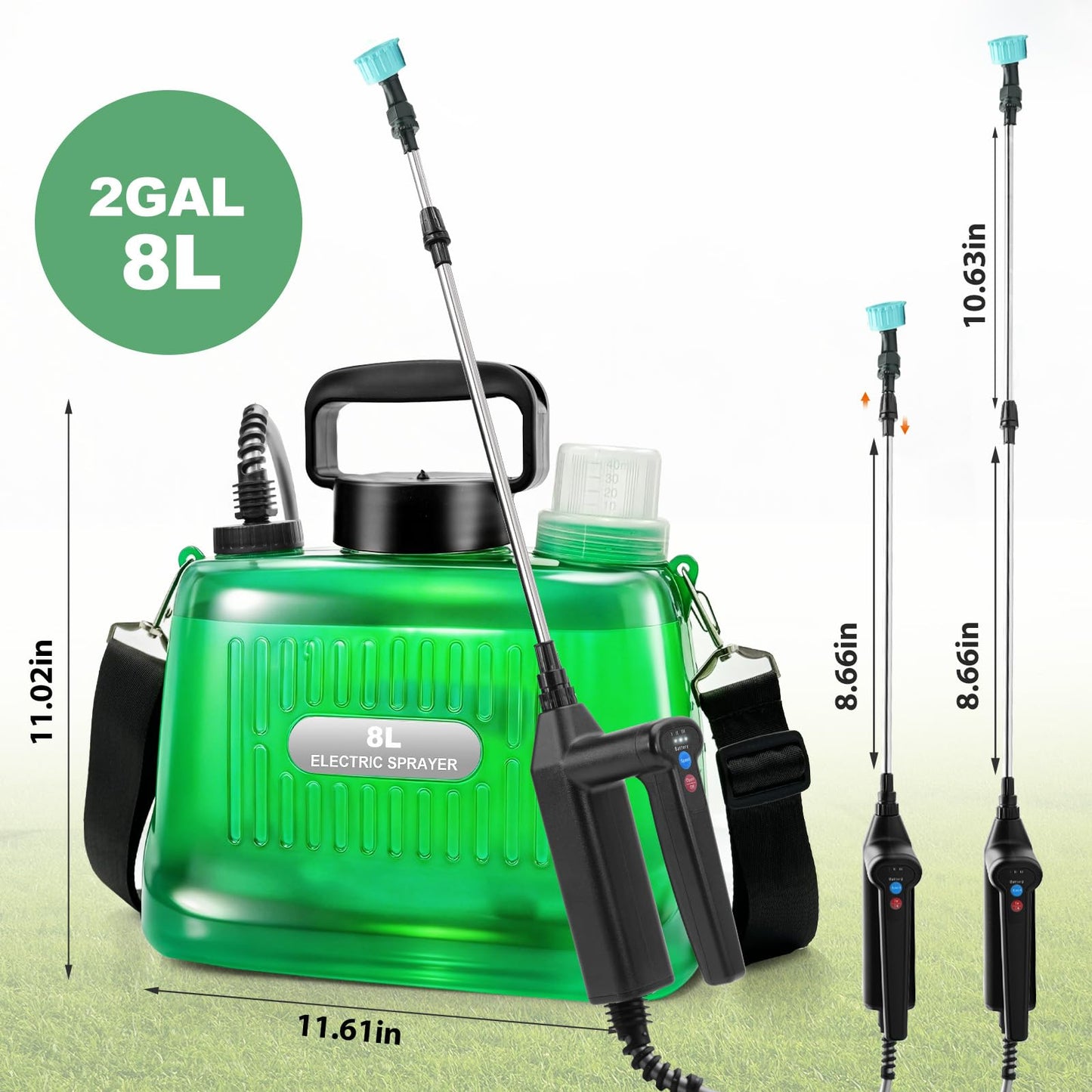 SideKing 2 Gallon Battery Powered Sprayer, Electric Garden Sprayer with 3 Adjustable Pressures & Telescopic Wand, Rechargeable Weed Sprayer for Lawn, Yard & Pest Control, 4 Nozzles Included