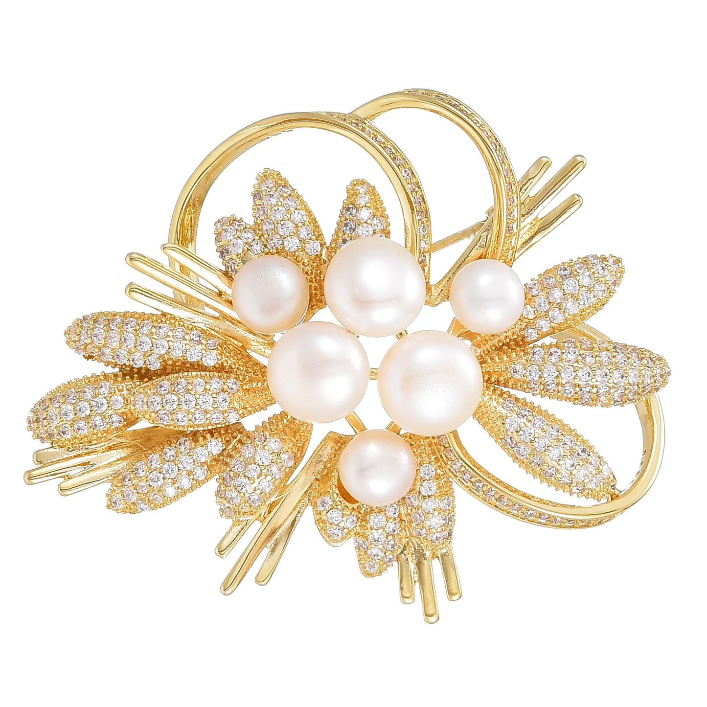 AILONMEI Pearl Flower Brooch and Pins for Women Large Gold Luxury Elegant Pin Christmas Gift Jewelry (GS003)