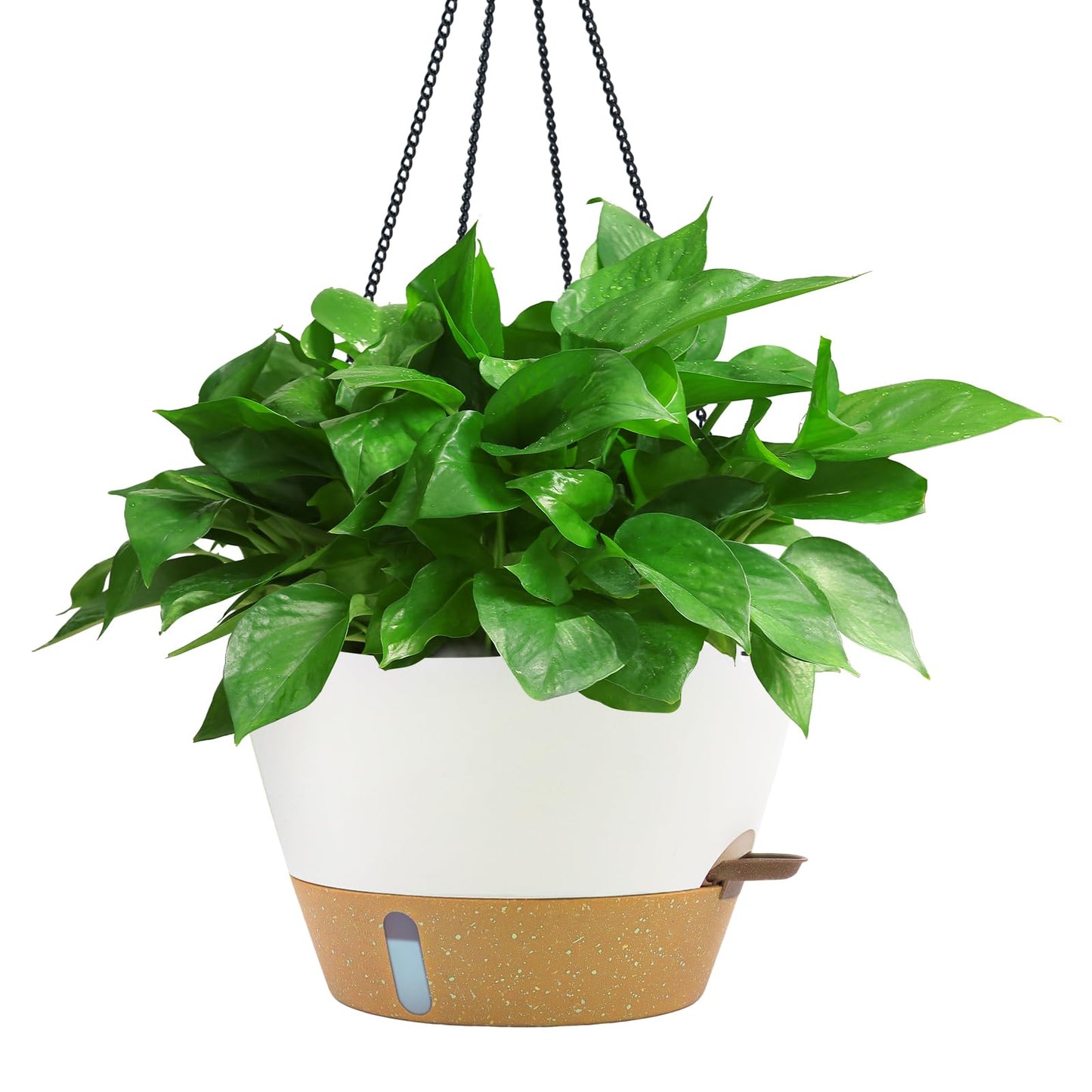 ZMTECH 12 Inch Hanging Planters for Indoor Plants, Modern White Self Watering Hanging Planter with Visible Water Level Window & Chain, Large Flower Pots for Outdoor Patio Decor