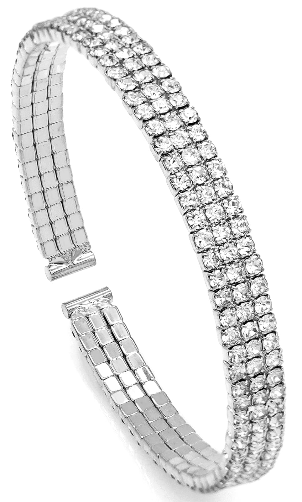 Tidefire Rhinestone Tennis Cuff Bracelet for Women Crystal Bridal Bangle for Prom Wedding Party Dating (1200 Silver)