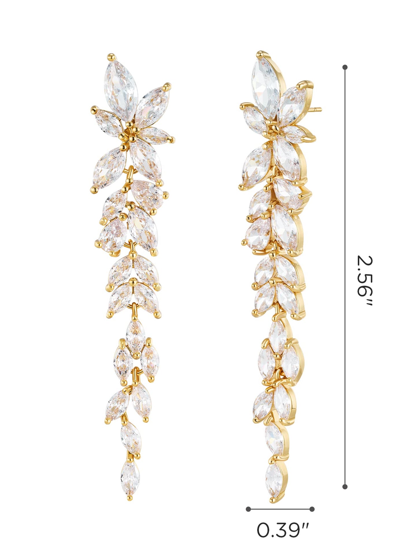 SWEETV Marquise Cubic Zirconia Wedding Earrings for Women Brides, Crystal Chandelier Bridal Drop Earrings for Prom Pageant (Gold)