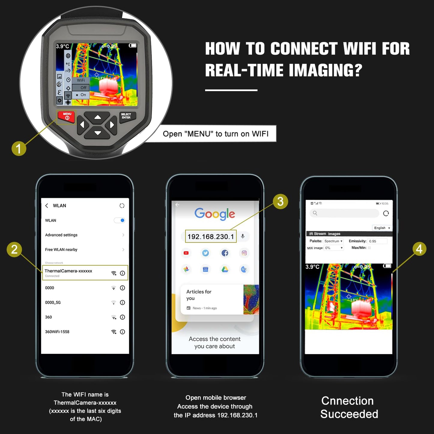 HT-A10 Thermal Imaging Camera - Precision Vision with 256x192 IR Resolution, Enhanced 3.5" Color LCD Screen, WiFi Wireless Connectivity, Versatile 5 Color Palettes, Sleek Handheld Design