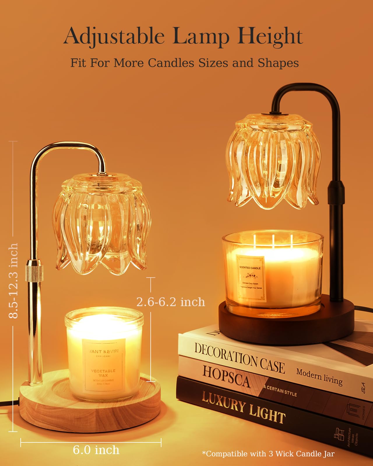 Nacial Candle Warmer Lamp with Timer Dimmer, Valentines Day Gifts for Her Women Wife Mom Girlfriend Birthday Gifts House Warming Home Decor, Candle Warming Lamp Adjustable Height, Warm Oak Wood Base
