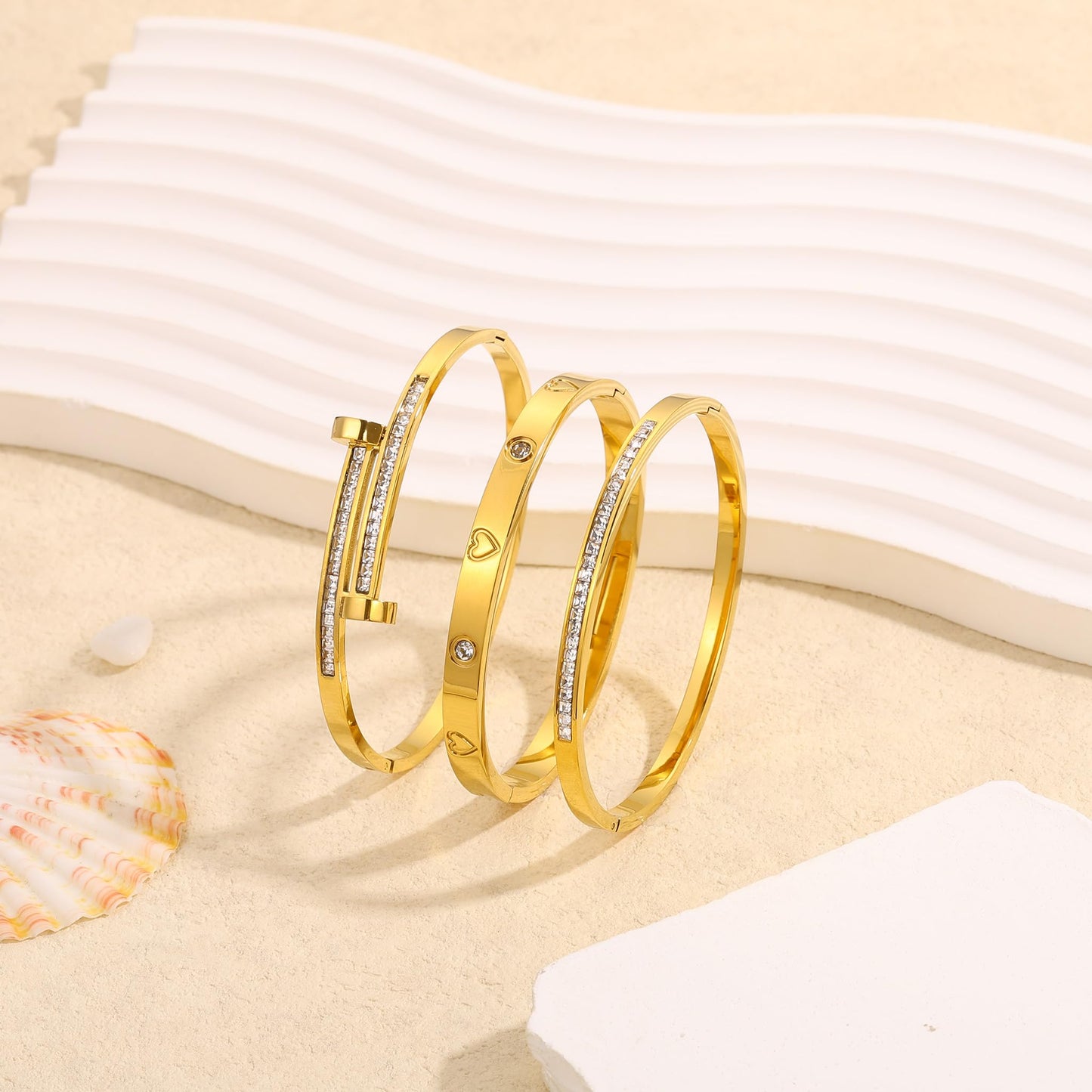 Camhanno Stackable Gold Bracelets for Women Stainless Steel Love & Friendship Bangle, Mothers Day Valentines Birthday Christmas Jewelry Gifts for Mom Her Wife Grandma(Style 14)