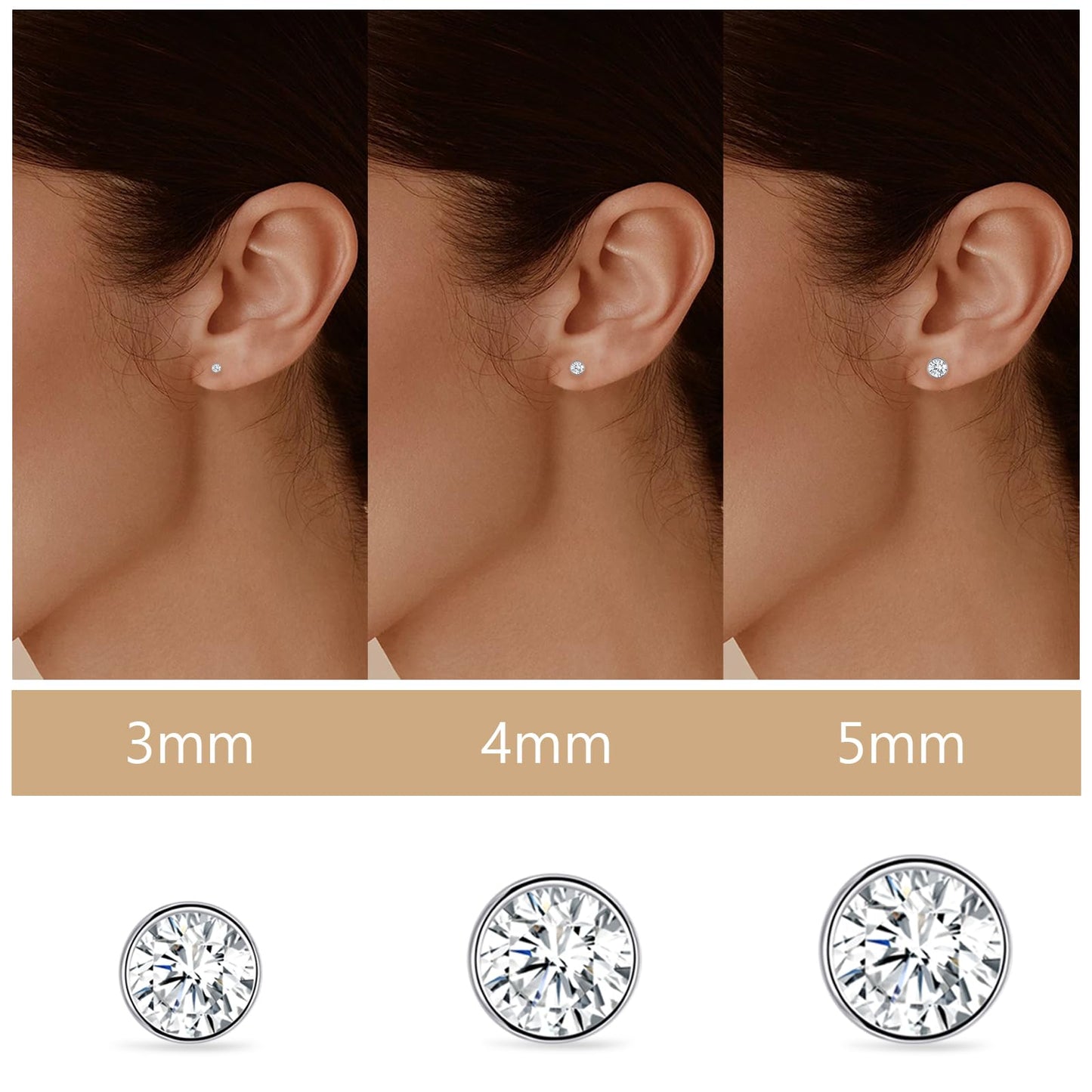 Limerencia G23 Pure Titanium Earrings F136 Implant Grade Titanium Studs 20G Hypoallergenic Round Cubic Zirconia/Princess-Cut/Square/Ball Earrings for Women Men Sensitive Ears(3mm Round CZ)