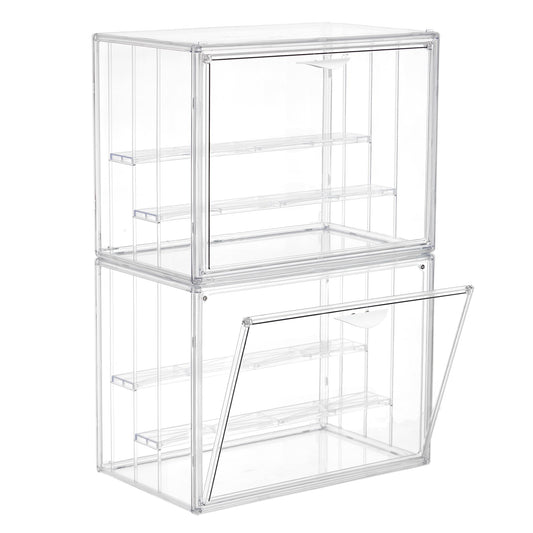 LXLXXL Acrylic Display Case for Collectibles 3 Layer Adjustable Figure Display Cases with Magnetic Door Clear Stackable Display Box for Figures Showcase 2Pack