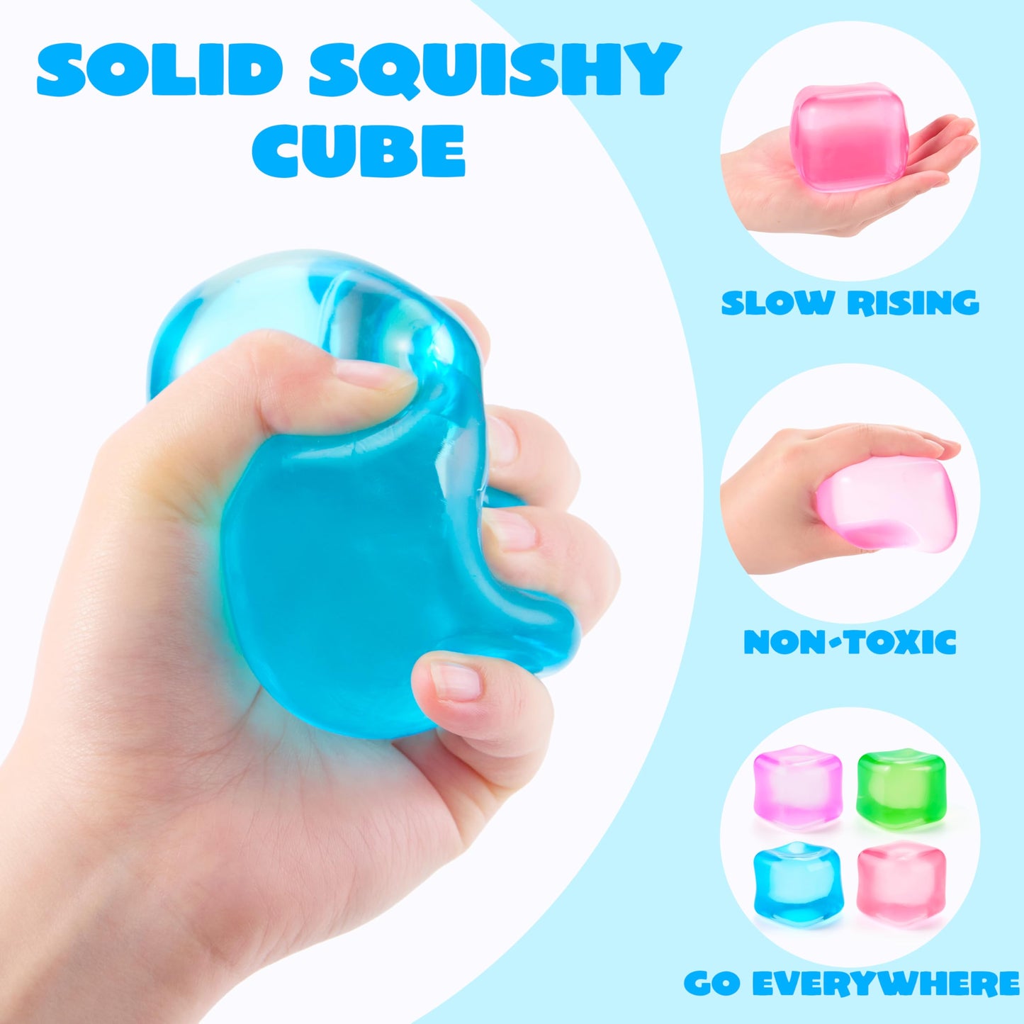 JOYIN 4 Pack Stress Cube, 2'' High Density Cube Fidget Toy, Stress Relief with Slow Rising Sensory Squishy Toys for Kids Adults, Birthday Gifts, Party Favors, Classroom Prizes for Boys Girls