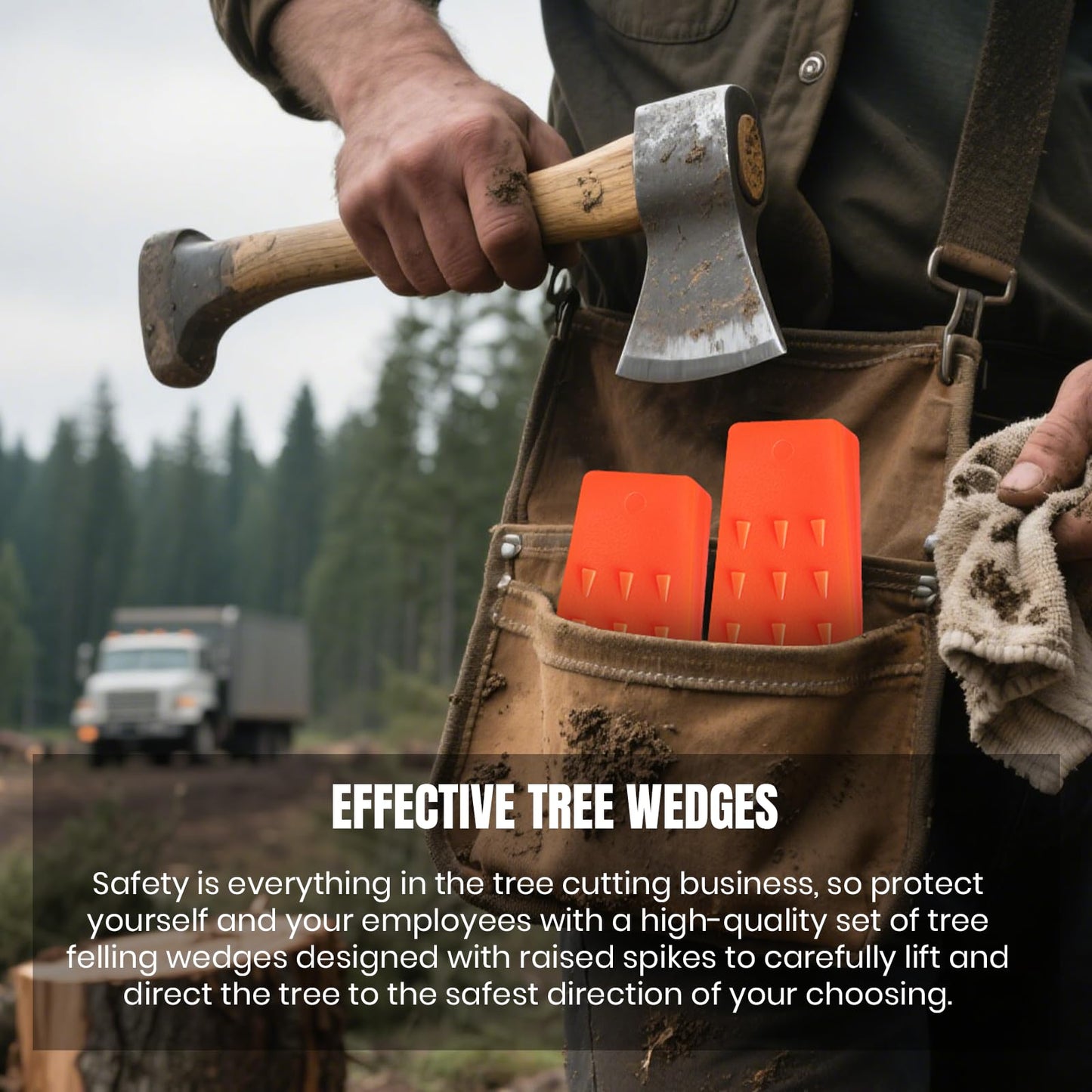 6 Pack Tree Felling Wedges with Spikes for Safe Tree Cutting – 3 Each of 8” and 5.5” Wedges with Storage Bag; 6 Felling Dogs to Guide Trees Stabilize and Safely to Ground for Loggers and Fallers
