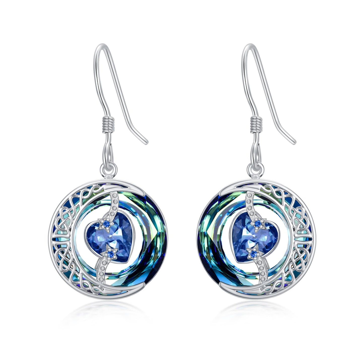 TOUPOP Sapphire Earrings September Birthstone Earrings Sterling Silver Moon and Star Drop Dangle Earring Jewelry Blue Crystal Birthday Mothers Day Gifts for Women Mom Her