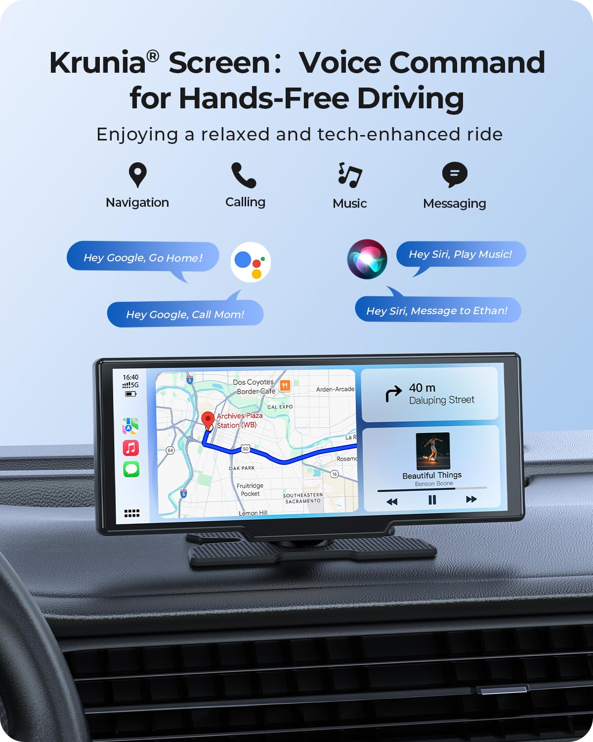 9.26" Carplay Screen with 4K Dash Cam & HD Backup Camera, Wireless Portable Car Play Screen for Apple CarPlay & Android Auto, OTA, Bluetooth 5.0, Mirror Link, Voice Control, GPS Navigation, FM