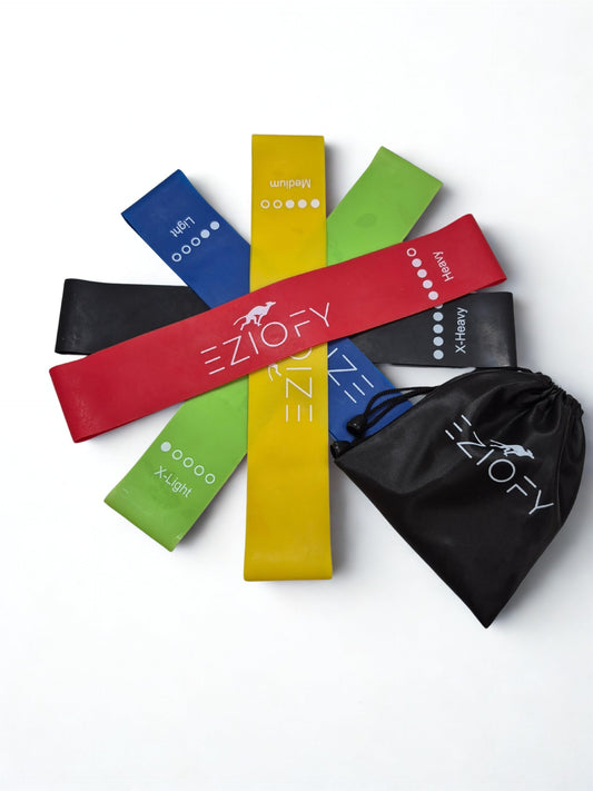 Eziofy Resistance Bands Set of 5 – Natural Latex Loop Exercise Bands for Legs, Glutes & Full Body – 10–45 lbs – Workout, Pilates, Physical Therapy – Includes Carry Bag