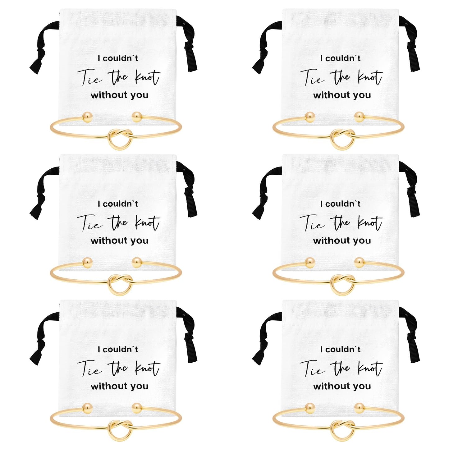 CEELGON 12 Pcs Jewelry Pouch Set of 6 Linen Cotton Small Drawstring Bags & Bridesmaid Knot Bracelet Jewelry Packaging Proposal Gift Bridal Party Favors (Gold)