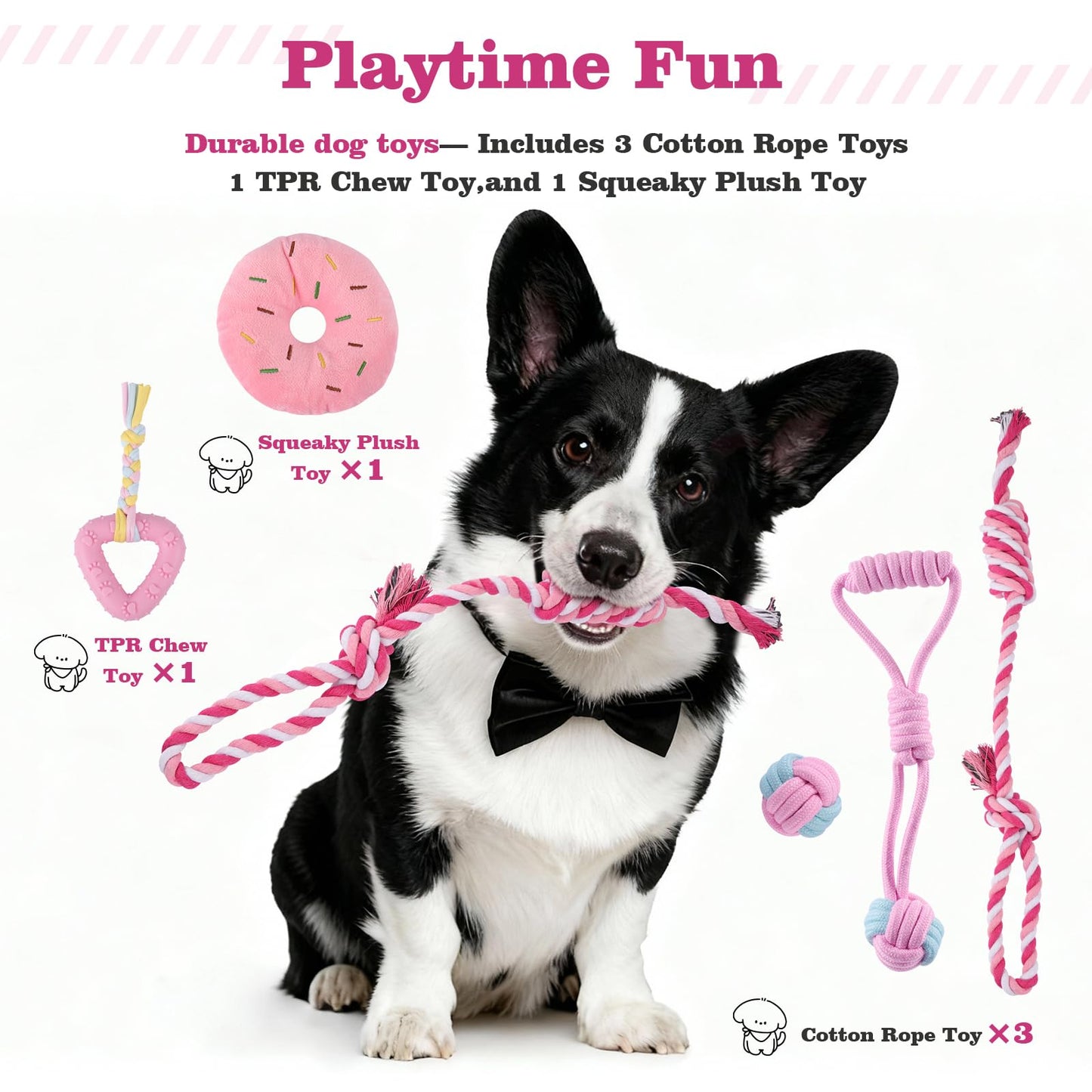 WILDOMS Puppy Supplies Starter Kit – Puppy Essentials and Dog Stuff Set for Small Dogs, Includes Bowls, Toys, Toothbrush, Treat Pouch and More, Welcome Home Gifts for Your New Puppies - Pink