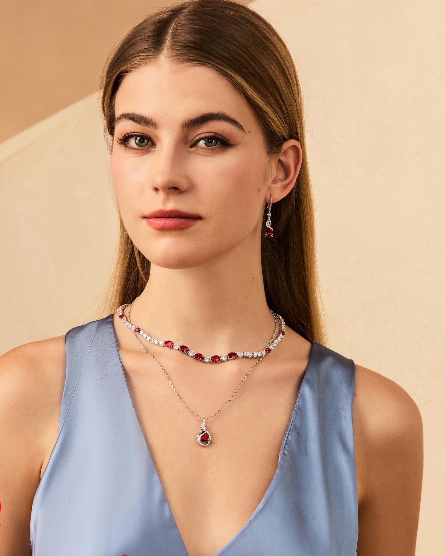 FANCIME Garnet Necklace January Birthstone Sterling Silver Infinity Knot Pendant Necklace Red Gemstone Fine Jewelry Birthday Mothers Day Gifts for Women Mom