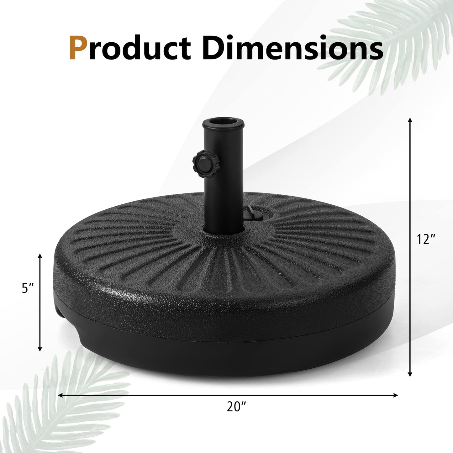 Tangkula Fillable Umbrella Base, 75 lbs Water & Sand Filled Heavy Duty 20 Inch Round Patio Outdoor Umbrella Weights, Umbrella Stand for Umbrella Pole 1.5-1.9 inches, for 9-10 ft Market Offset Umbrella