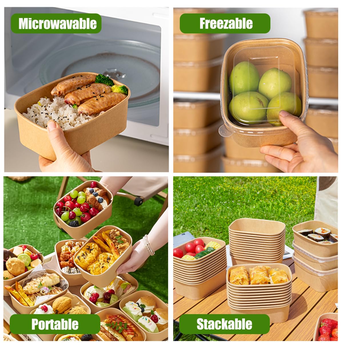 50 Pack 29Oz Disposable Meal Prep Containers With Lids and Forks-Disposable Kraft Paper Bowls-to go food containers-Microwavable and Freezer Safe Take Out Containers for Hot/Cold Food Prep and Salad