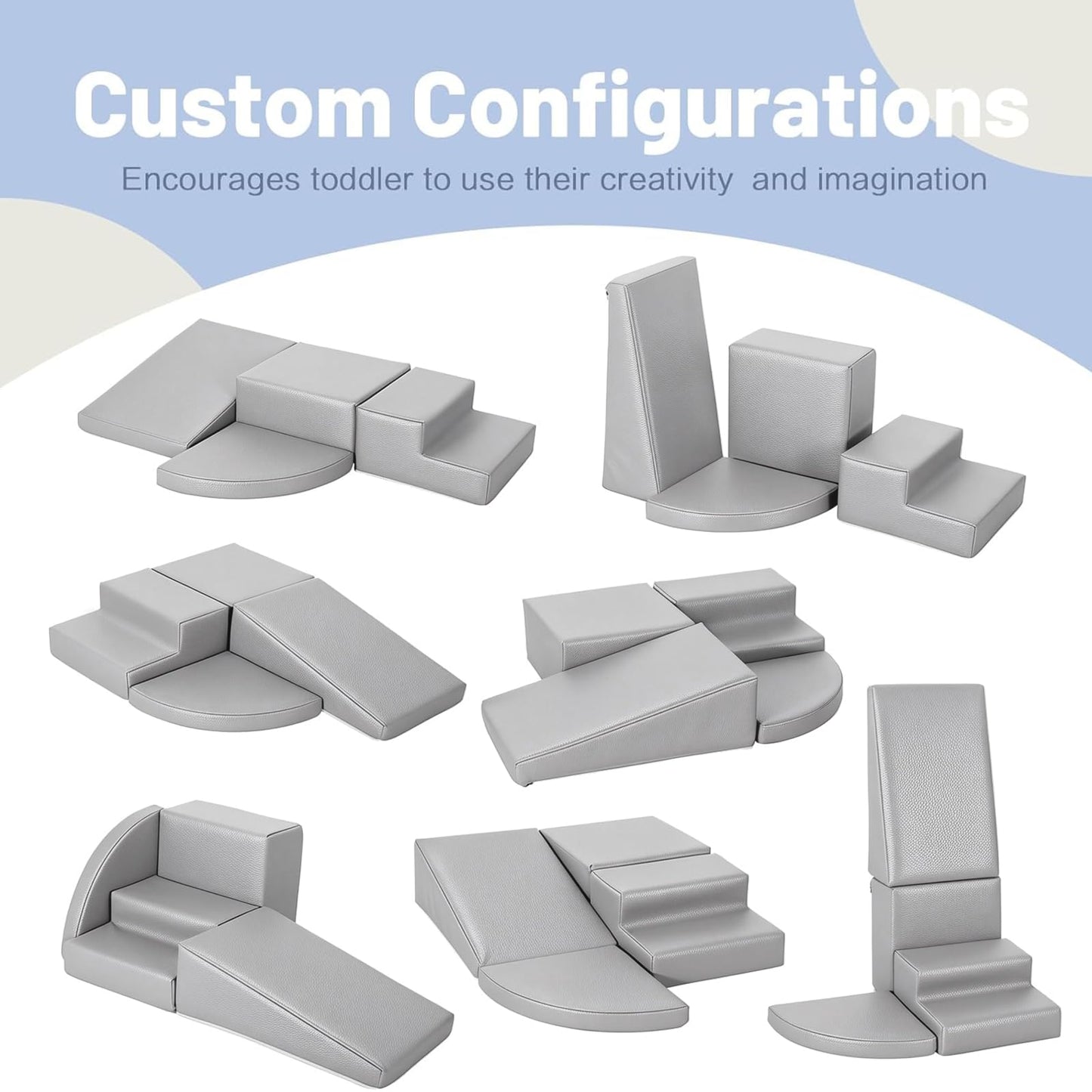 4-Piece PU Leather Baby Foam Climbing Blocks for Toddlers - Soft Play Climbing Toys for Toddlers - Foam Climbing Set for Crawling and Sliding Indoor (Gray)