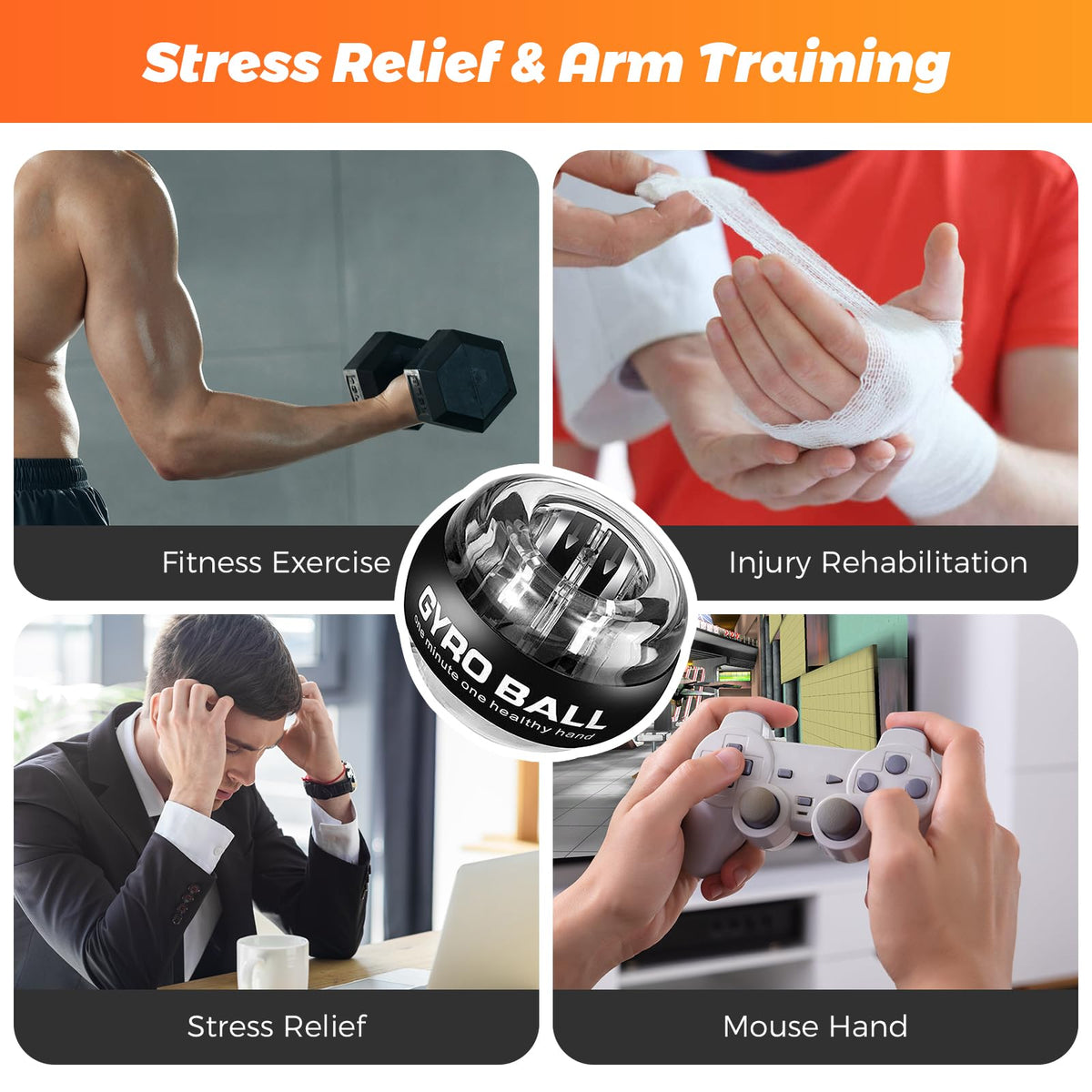 BeSokar Fullmetal Gyroball Wrist Exerciser Ball Auto Start 5 Level Resistance Gyroscopic Forearm Trainer Arm Strengthening Arm Finger Wrist