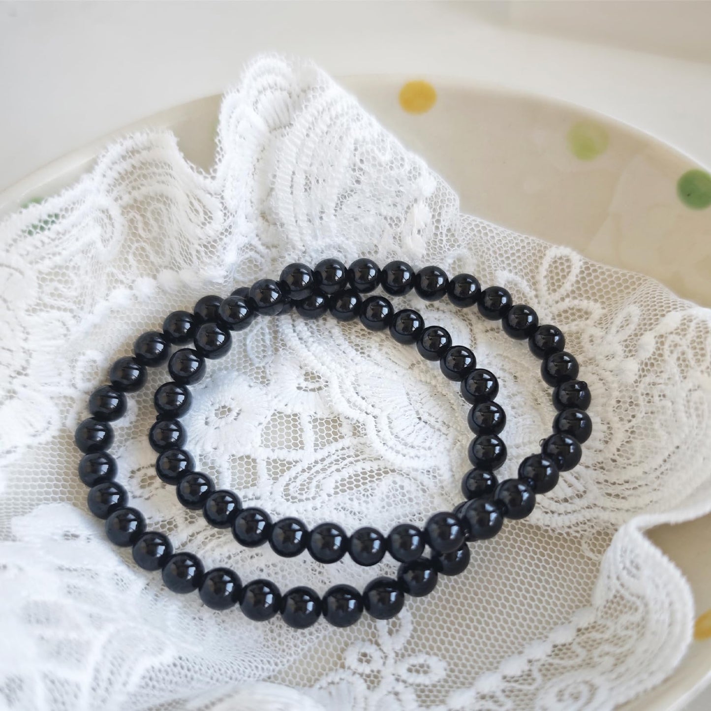 CHCCOYE 6mm Natural Healing Gemstone Bracelet Handmade Yoga Stretch Elastic Bracelet Stress Relief Crystal Jewelry for Men and Women (6mm, Black Onyx)