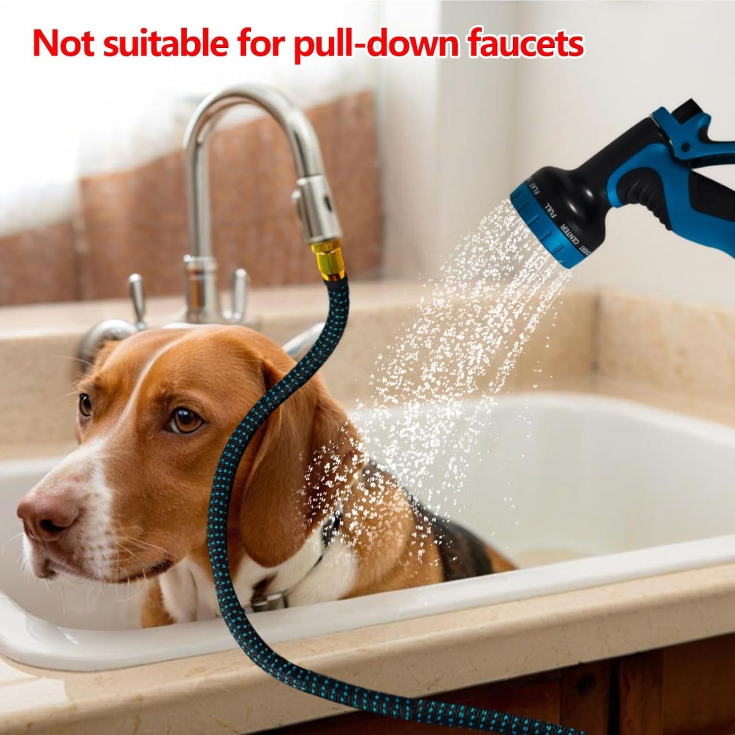 Lotoo Sink Hose Attachment for Faucet with 7 Adapters, 100 FT Indoor Faucet Hose for Kitchen Sink or Bathroom Sink Faucet with 10-Function Nozzle, Watering, Washing Pet, Household Cleaning Car Washing