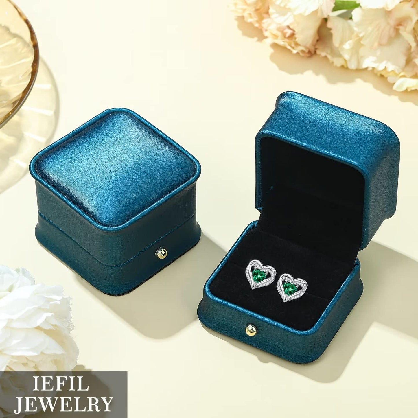 Iefil Birthstone Earrings for Women - 925 Sterling Silver February Birthstone Purple Amethyst Heart Stud Earring for Women