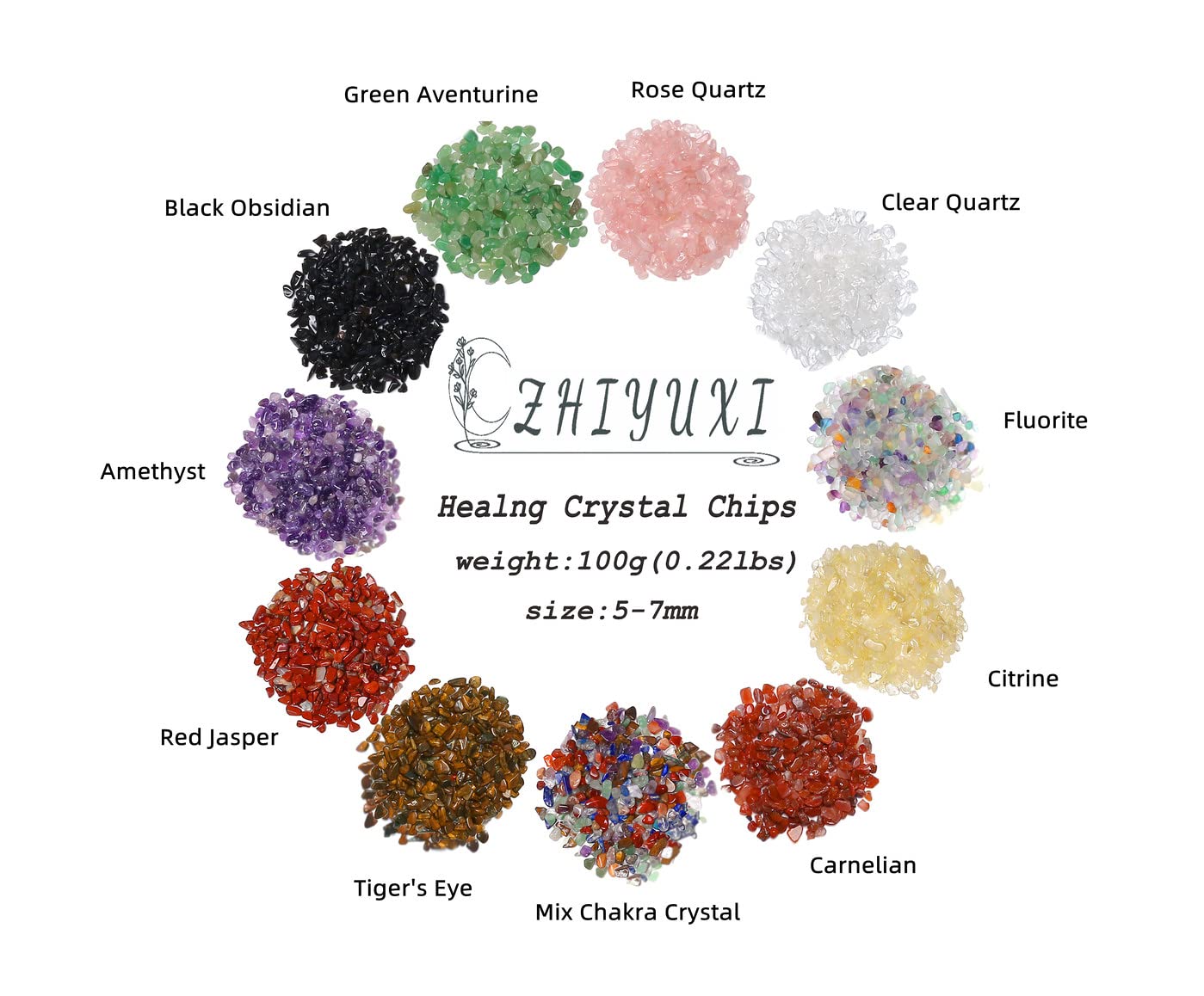 ZHIYUXI Chakra Crystal Vase Filler Crystal Chips Stone for Decoration Succulent Plants Vase Fish Tank Gravel Crushed Crystals Chips Gemstone Polished Healing Crystals Quartz Home Decor Gem Stones
