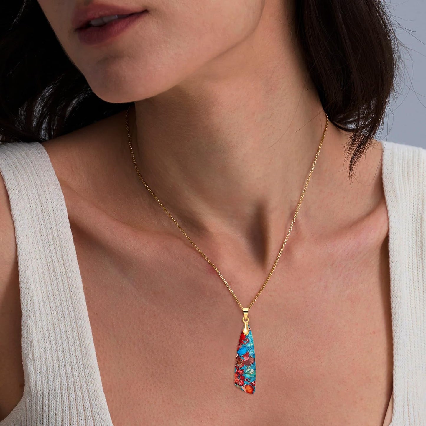 Wovanoo Nature Stone Necklaces for Women Boho Pendant Necklace 18K Gold Chain Necklaces Red Blue