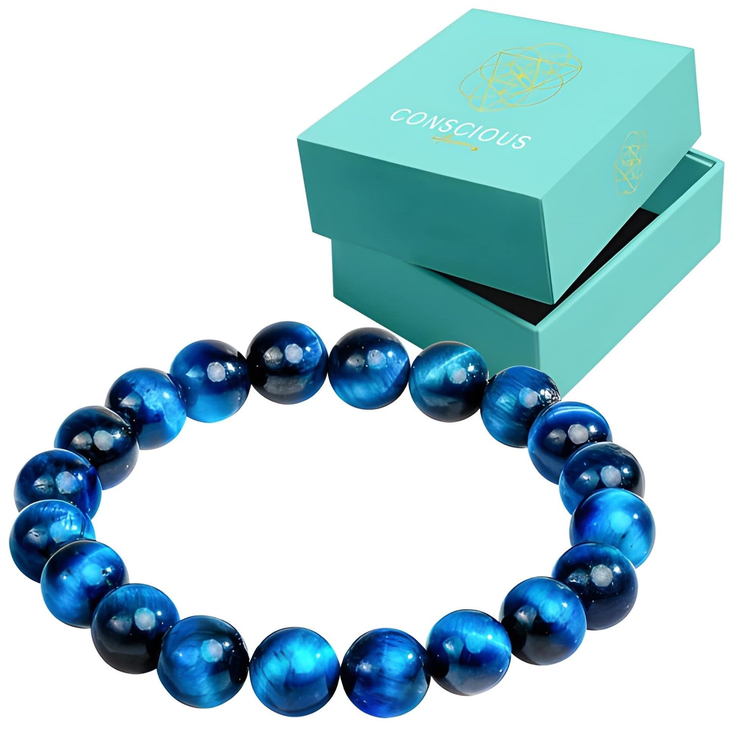Conscious Items Hawk’s Focus Spiritual Bracelet, Royal Blue Tiger's Eye Bracelet for Clarity, Focus & Confidence, Genuine Crystal Bracelets for Empaths & Creatives