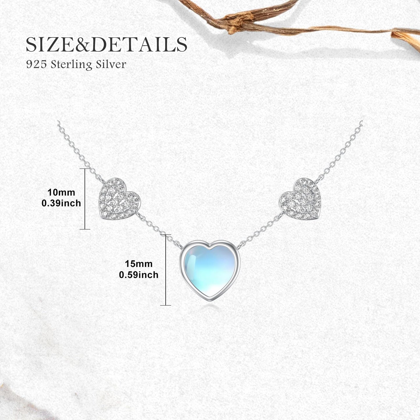 OUTANG Moonstone Heart Necklace for Women 925 Sterling Silver Moonstone Stone Heart Pendant Jewelry Gift for Her