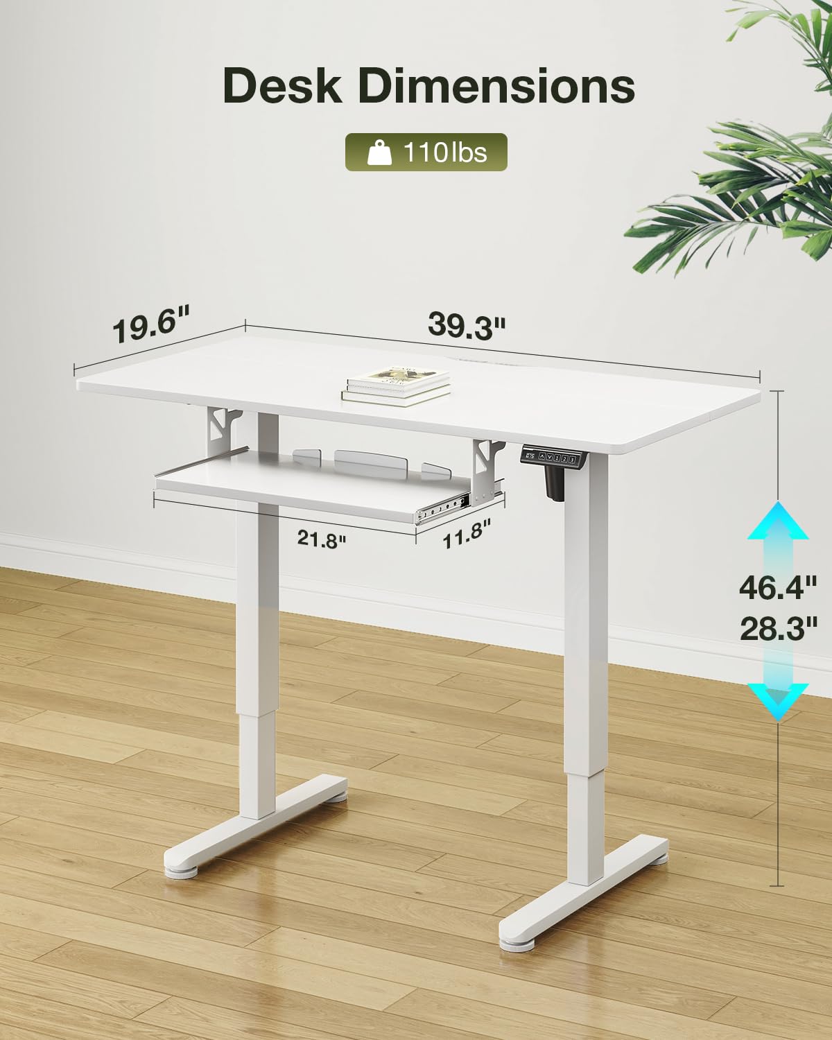 Casaottima Electric Standing Desk with Keyboard Tray, 40 Inch Height Adjustable Small Table, Sit Stand Table, Writing Computer Desk for Home, Office, Workstation, White