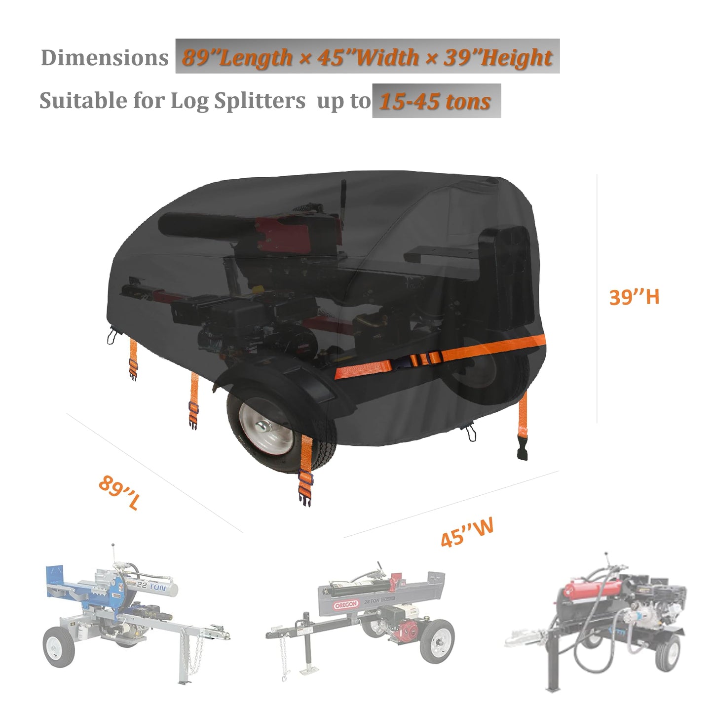 CHENGNAN Log Splitter Cover for 15-45tons Log Splitter (89×45×39 inch), 900D Oxford Cloth,All Weather Protection, Heavy Duty Wood Splitter Cover Wateproof,Black