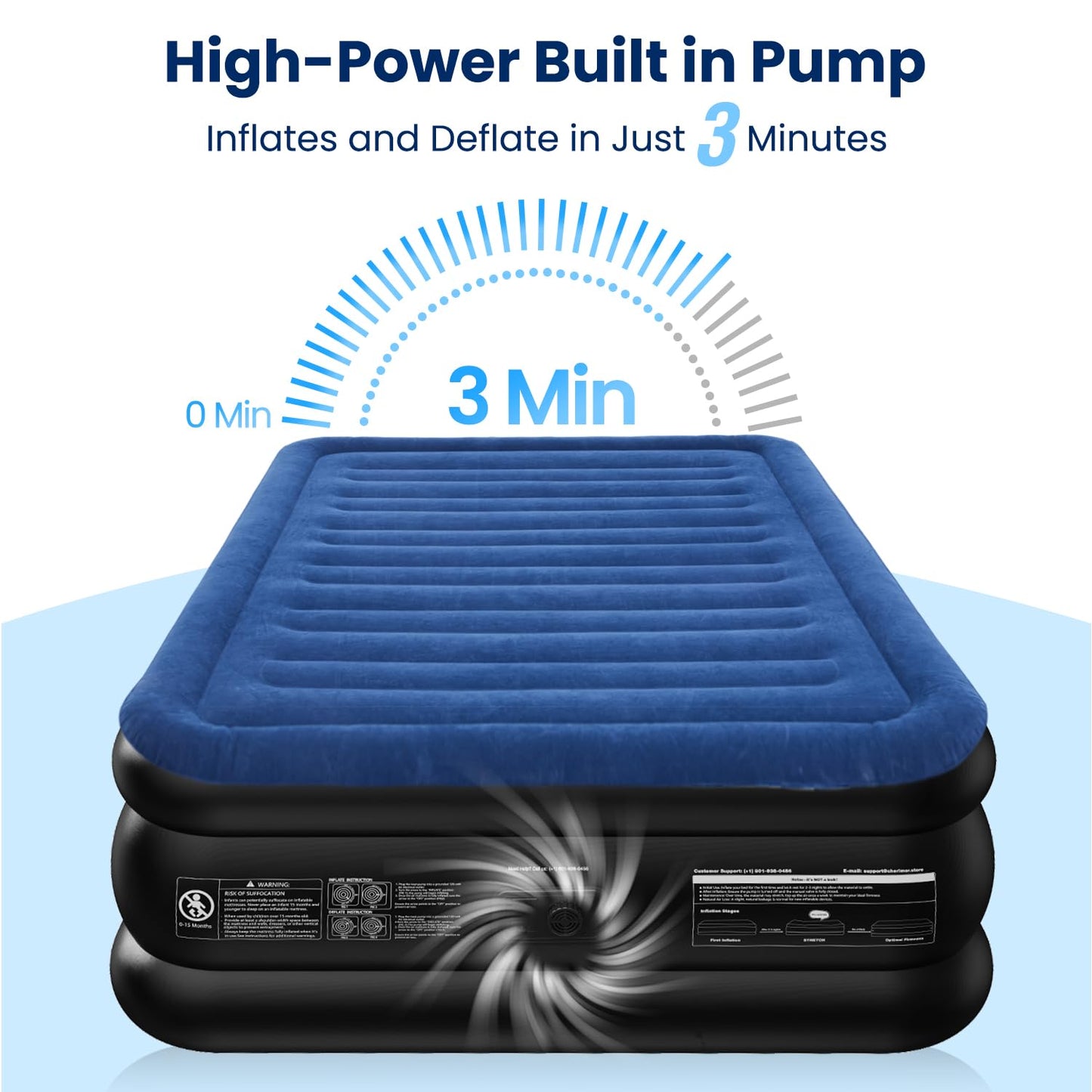 CHERIMOR Queen Air Mattress with Built in Pump, 18" Raised Comfort, Multi-Layer Leakproof, Heavy-Duty Support Blow Up Mattress, 800lbs High Capacity, 3 Min Inflation for Home Camping Guests