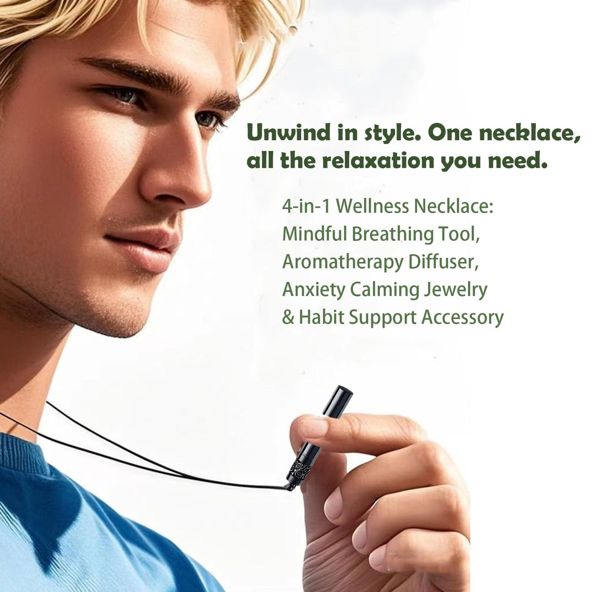 phaxud Stainless Steel Mindfulness Breathing Necklace for Anxiety Original Upgrades Multifunctional Breathlink with Essential Oil Diffuser Multifunctional Jewelry (B)