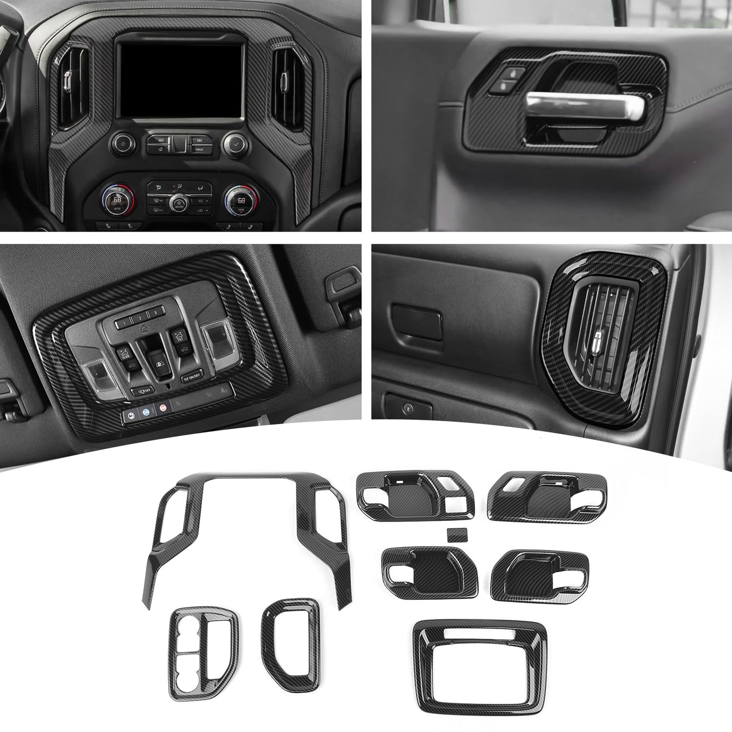 PDKLIN for Silverado Carbon Fiber Trim Dashboard Inner Door Handle Bowl Trim Cover for Chevy Silverado GMC Sierra 2019-2022 Carbon Fiber Interior Accessories 8pcs
