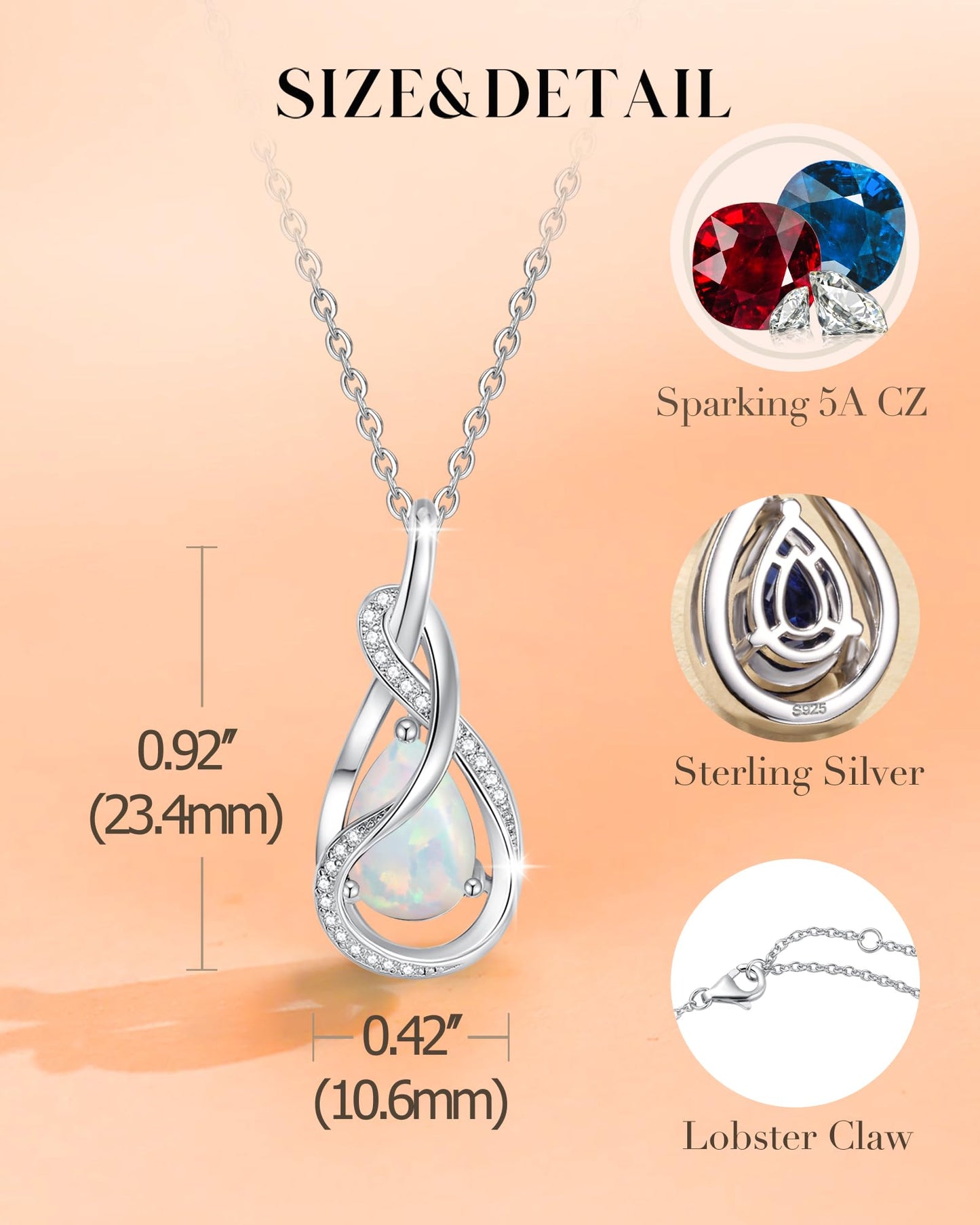 FANCIME White Opal Necklace October Birthstone Sterling Silver Infinity Knot Pendant Necklace Gemstone Fine Jewelry Birthday Mothers Day Gifts for Women Her Mom