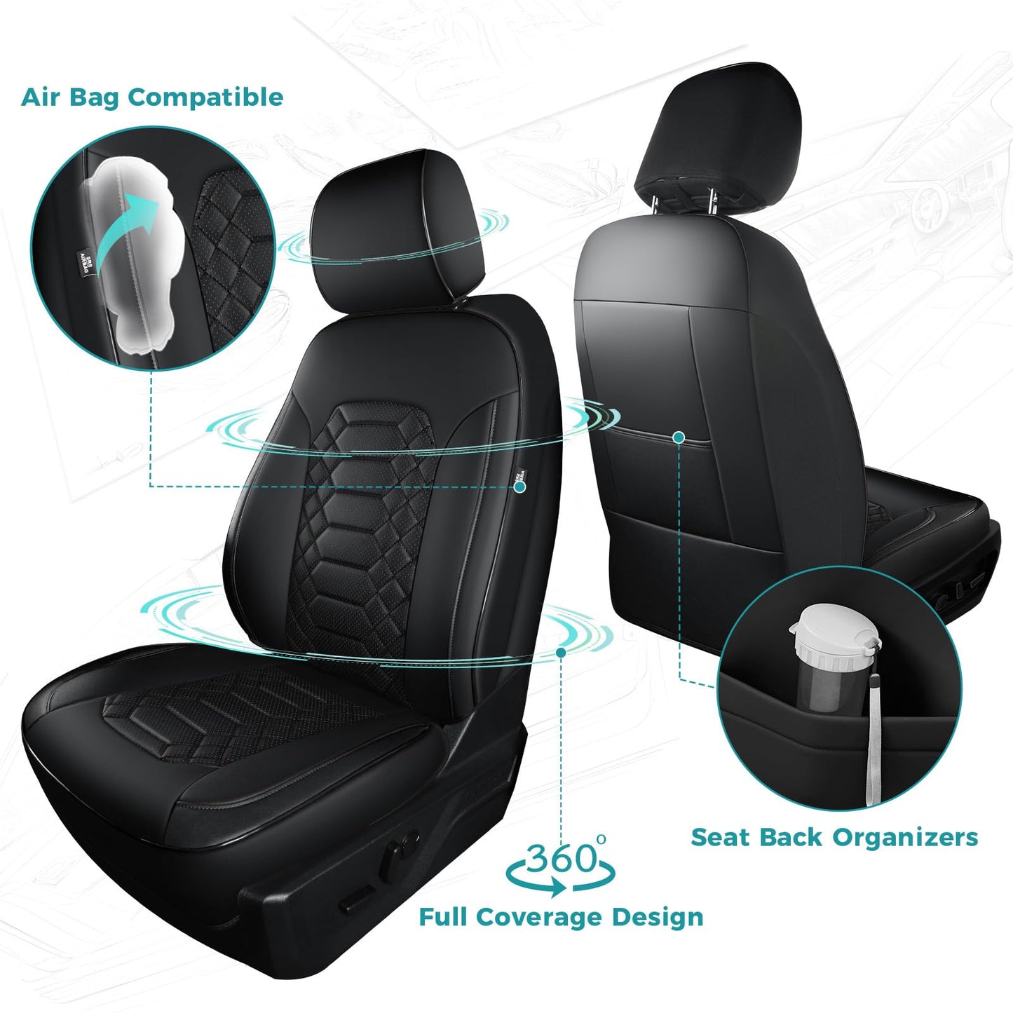 FEINEPRO F150 Seat Covers Full Set - Pickup Truck Seat Protectors for Ford 2015-2025 F150 SuperCrew & 2017-2025 F250/f350/f450 Super Duty Crew Cab, Durable Faux Leather Waterproof