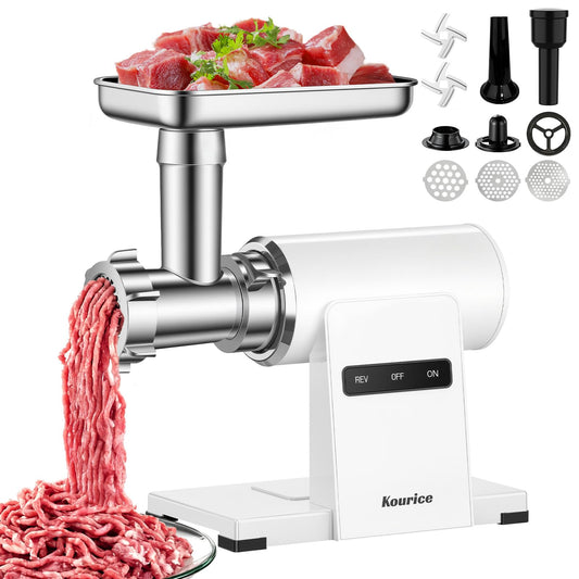 Kourice Meat Grinder, Electric Meat Grinder with Sausage Stuffer Maker & Kubbe Kit, Metal-Body Meat Mincer with 3 Stainless Steel Grinding Plates & 2 Blades for Home Kitchen Using