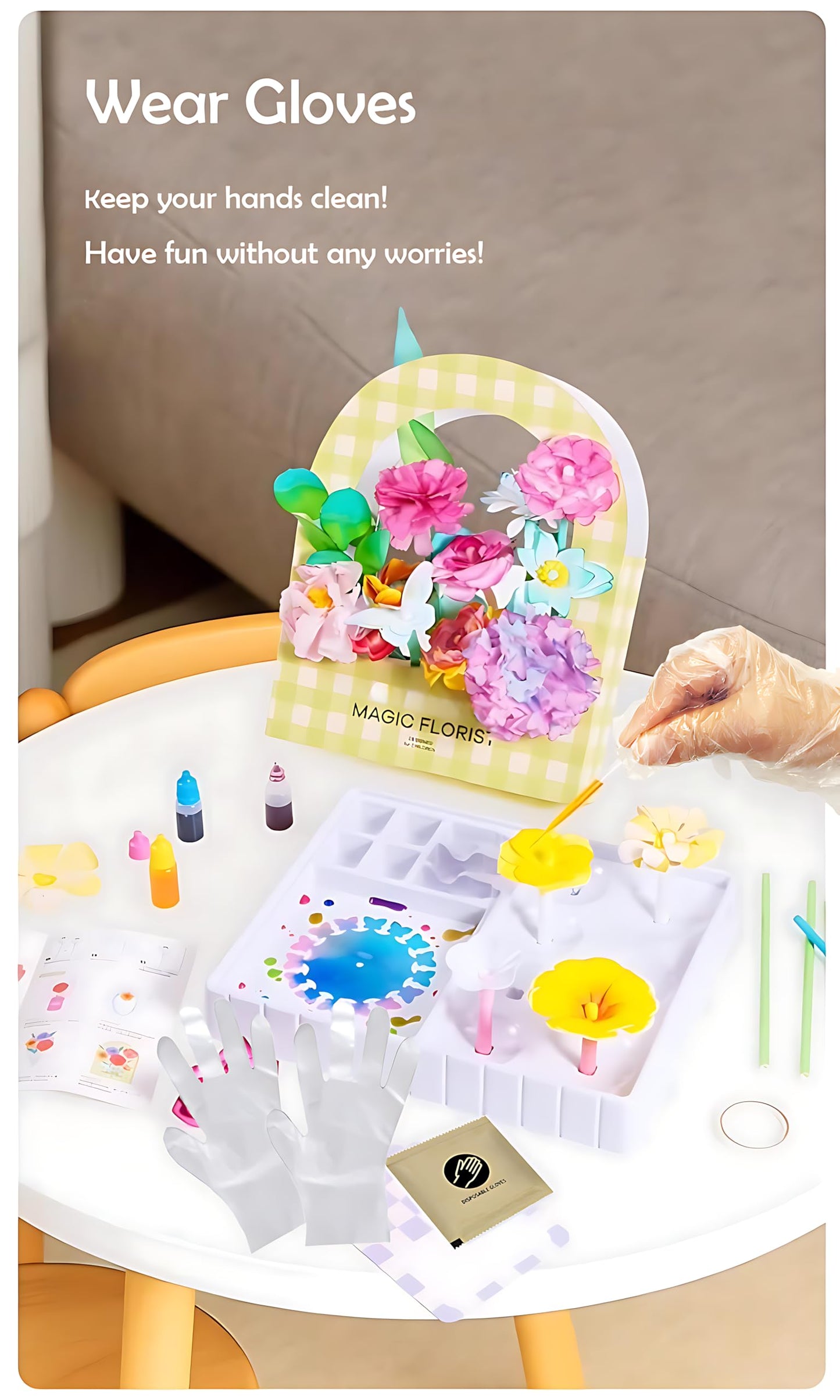 TEHZYORA Paper Flower Science Kits & Crafts for Girls Ages 8–12 – DIY Color-Wicking Blooming Flowers with Primary Dyes, STEM Art Project, Bouquet Box Included (Green)